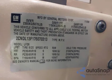 2007 Chevrolet Equinox Ls из США, поврежденный, VIN 2CNDL13F176070313